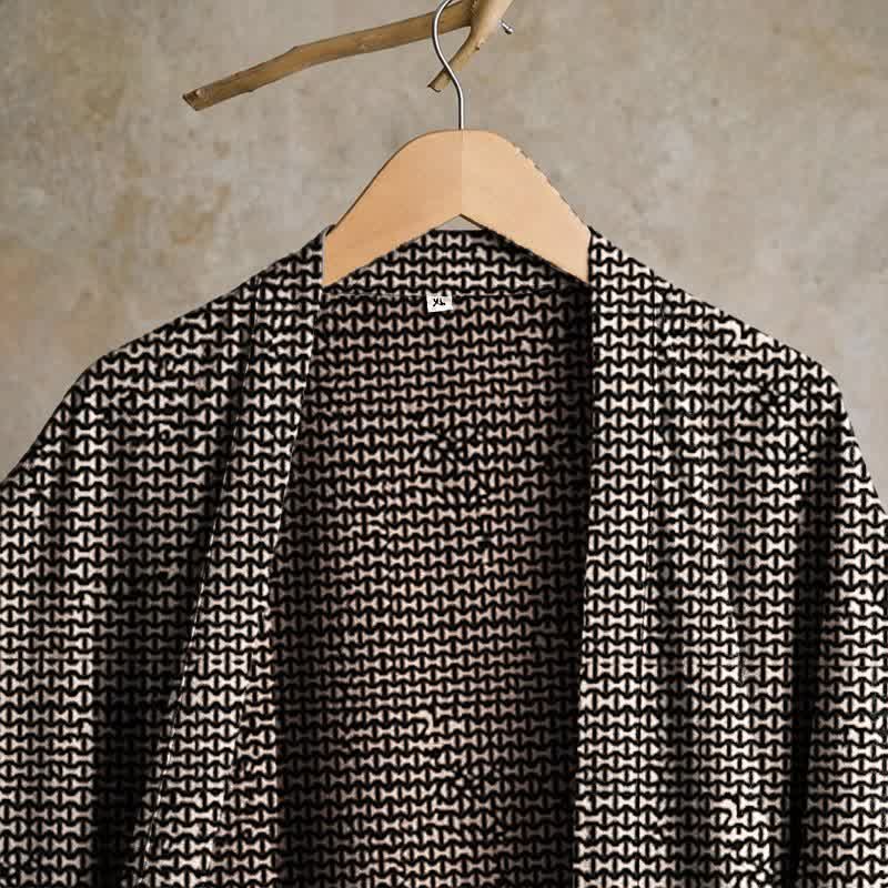 Ownkoti Geometric Chevron Cotton Jacquard Kimono Robe - image 3