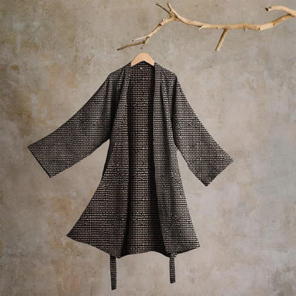 Ownkoti Geometric Chevron Cotton Jacquard Kimono Robe - Black - XL - image 0