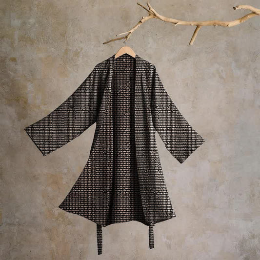 Ownkoti Geometric Chevron Cotton Jacquard Kimono Robe - Black - XL - image 0