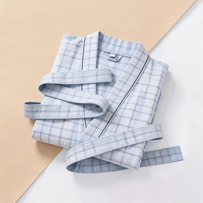 Ownkoti Unisex Grid Cotton Kimono Robe - image 2