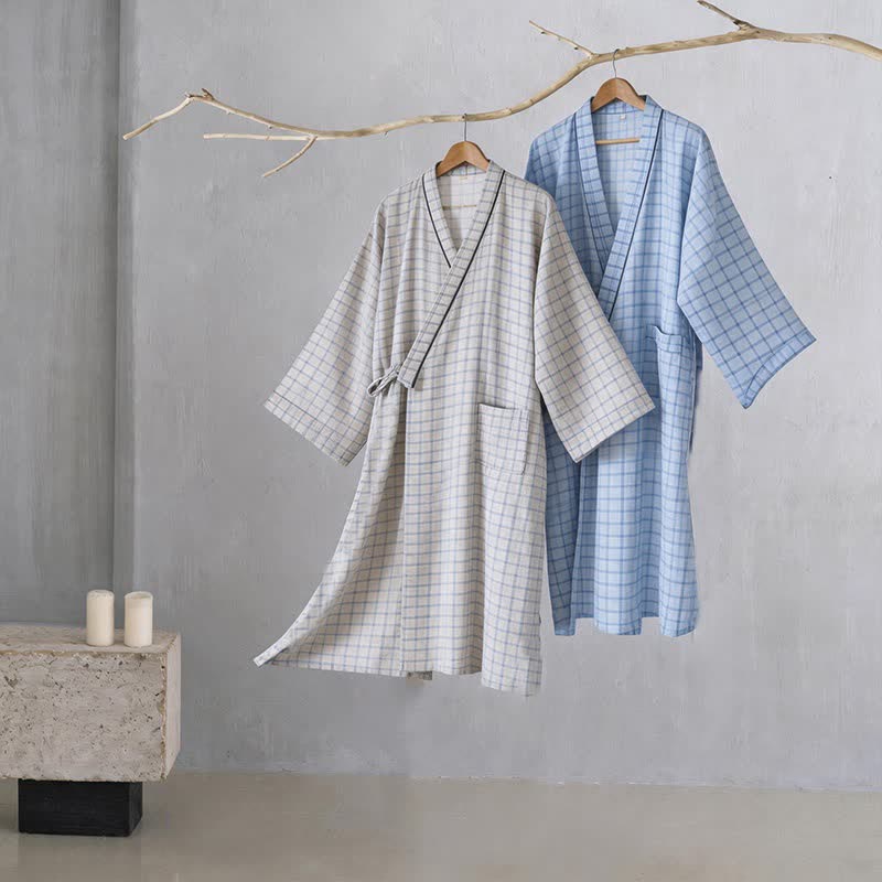 Ownkoti Unisex Grid Cotton Kimono Robe - image 1