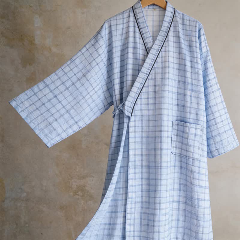 Ownkoti Unisex Grid Cotton Kimono Robe - image 4