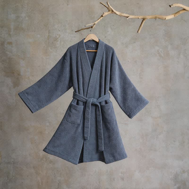 Ownkoti Unisex Solid Cotton Kimono Bathrobe - Navy Blue - XL - image 16
