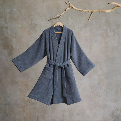 Ownkoti Unisex Solid Cotton Kimono Bathrobe - Navy Blue - XL - image 16