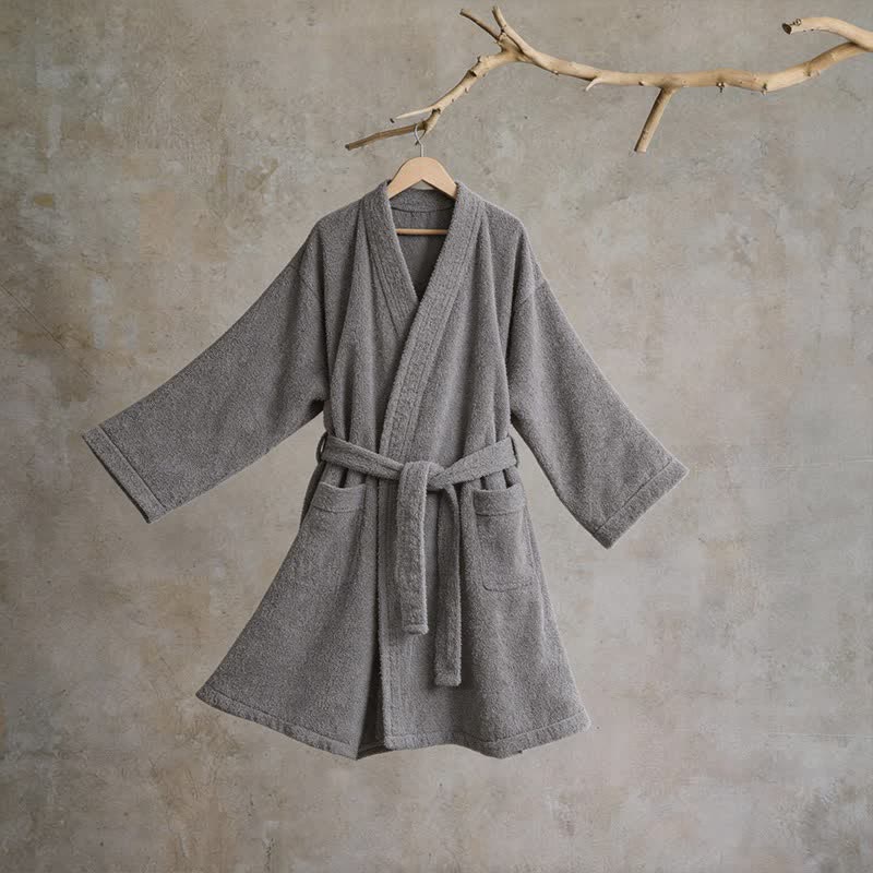 Ownkoti Unisex Solid Cotton Kimono Bathrobe - Gray - XL - image 0