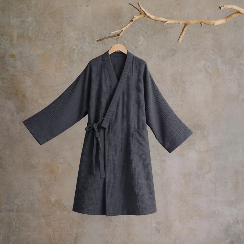 Ownkoti Solid Unisex Cotton Gauze Kimono Robe - Gray - XL - image 14