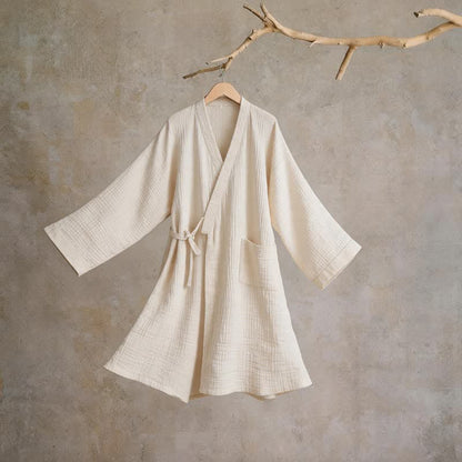 Ownkoti Solid Unisex Cotton Gauze Kimono Robe - Beige - XL - image 7
