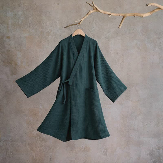 Ownkoti Solid Unisex Cotton Gauze Kimono Robe - Green - XL - image 0