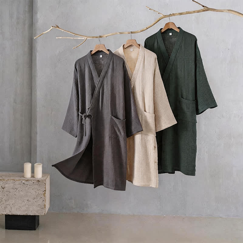 Ownkoti Solid Unisex Cotton Gauze Kimono Robe - image 1
