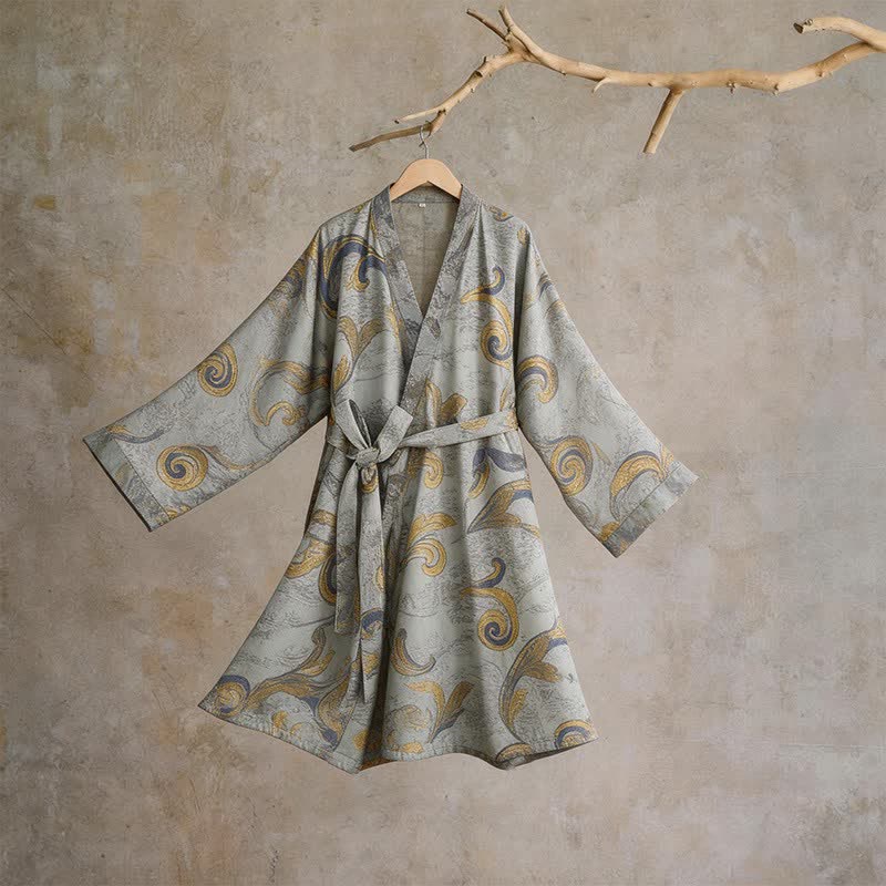 Ownkoti Unisex Baroque Cotton Kimono Robe - Yellow - One Size - image 5