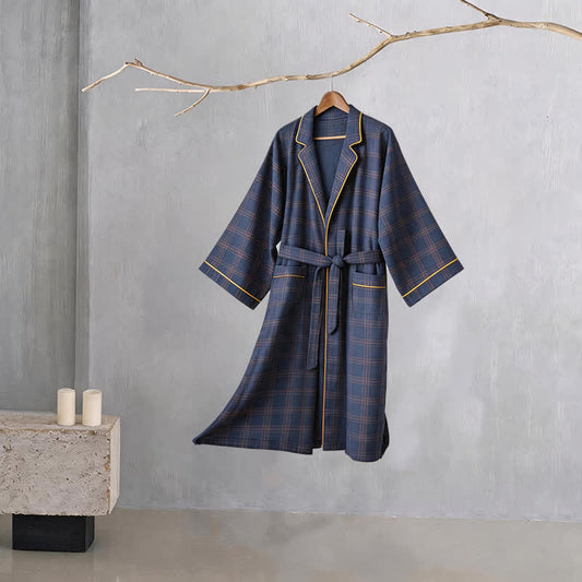 Ownkoti Unisex Style Plaid Cotton Bathrobe - Navy - 4XL - image 0