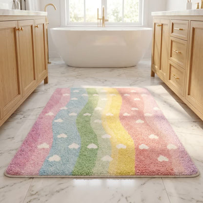 Ownkoti Rainbow Heart Non-Slip Faux Fur Bathroom Rug - image 1
