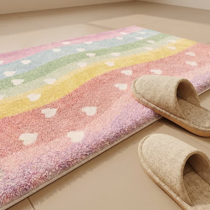 Ownkoti Rainbow Heart Non-Slip Faux Fur Bathroom Rug - image 4