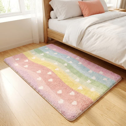 Ownkoti Rainbow Heart Non-Slip Faux Fur Bathroom Rug - image 2