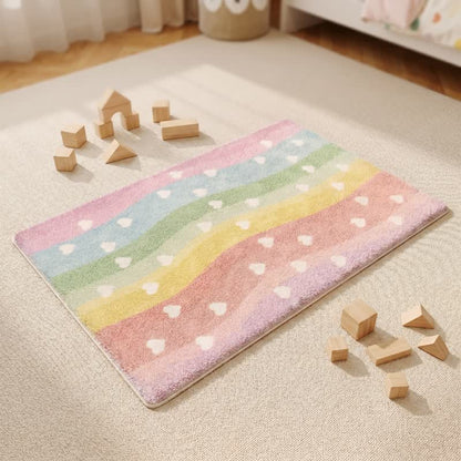 Ownkoti Rainbow Heart Non-Slip Faux Fur Bathroom Rug - image 3