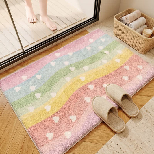 Ownkoti Rainbow Heart Non-Slip Faux Fur Bathroom Rug - 31'' × 47'' - image 0