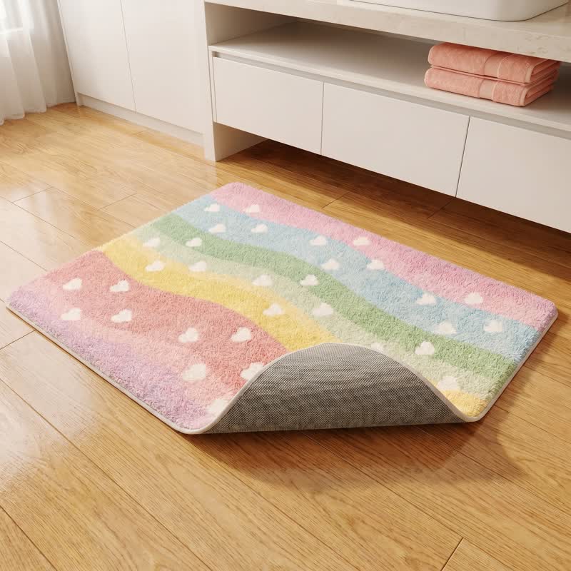 Ownkoti Rainbow Heart Non-Slip Faux Fur Bathroom Rug - image 5