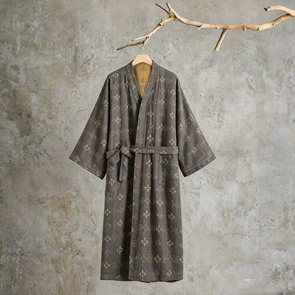 Ownkoti Unisex Geometric Cotton Yukata Robe - Gray - XL - image 0
