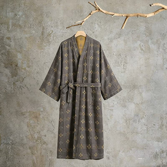 Ownkoti Unisex Geometric Cotton Yukata Robe - Gray - XL - image 0