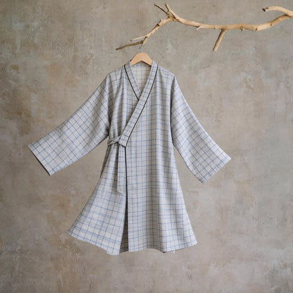 Ownkoti Unisex Grid Cotton Kimono Robe - Gray - L - image 8