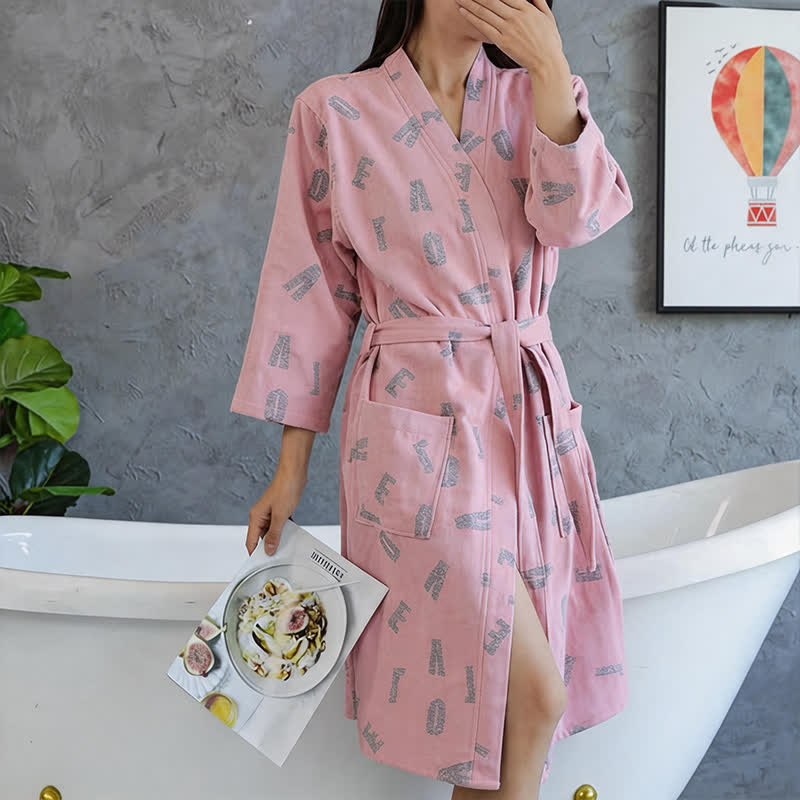 Ownkoti Love Print Cotton Gauze Kimono Robe - image 2