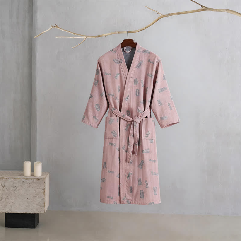 Ownkoti Love Print Cotton Gauze Kimono Robe - Pink - XXL - image 1