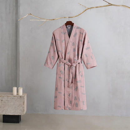 Ownkoti Love Print Cotton Gauze Kimono Robe - Pink - XXL - image 1
