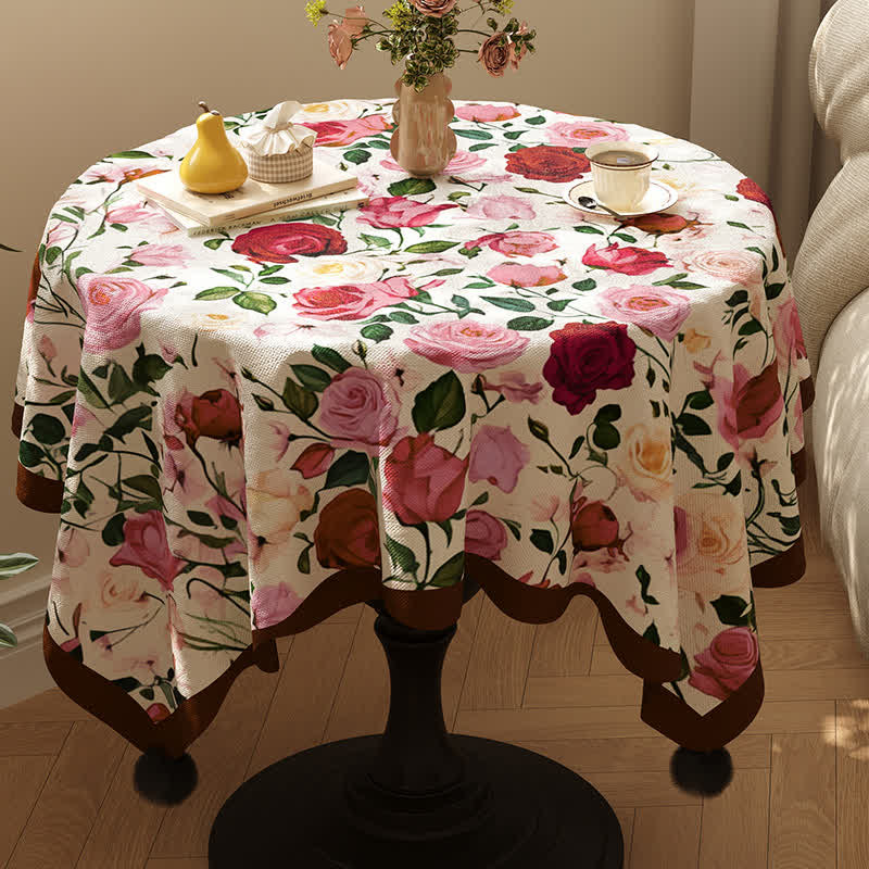 Ownkoti Vintage Rose Pom Trim Tablecloth - Red - 55" x 86" - image 0