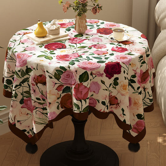 Ownkoti Vintage Rose Pom Trim Tablecloth - Red - 55" x 86" - image 0