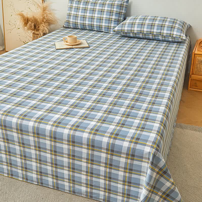Ownkoti Modern Pure Cotton Plaid Bedspread - Blue - 2PCS Pillowcases - 19" x 29" - image 4