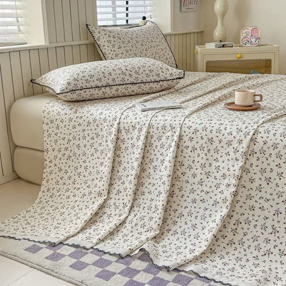 Ownkoti Vintage Floral Cotton Bedspread with Scalloped Trim - Beige - 2PCS Pillowcases - 19" x 29" - image 0