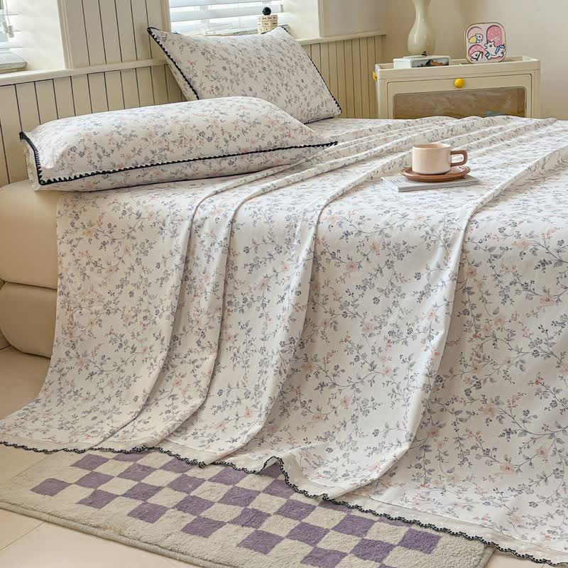 Ownkoti Vintage Floral Cotton Bedspread Set with Contrast Lace Trim - 2PCS Pillowcases - 19" x 29" - image 0