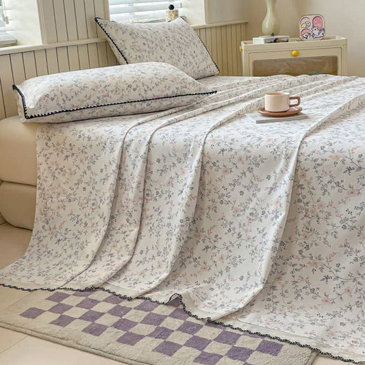 Ownkoti Vintage Floral Cotton Bedspread Set with Contrast Lace Trim - 2PCS Pillowcases - 19" x 29" - image 0