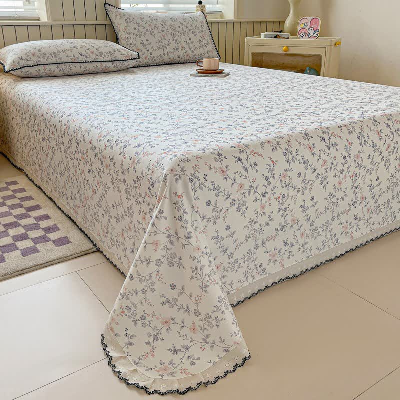 Ownkoti Vintage Floral Cotton Bedspread Set with Contrast Lace Trim - image 1