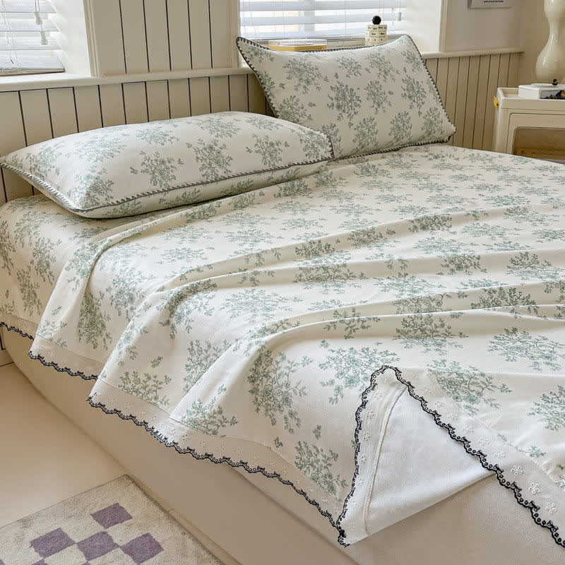 Ownkoti Floral Leaf Cotton Bedspread with Lace Trim - image 2