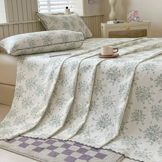 Ownkoti Floral Leaf Cotton Bedspread with Lace Trim - Green - 2PCS Pillowcases - 19" x 29" - image 0