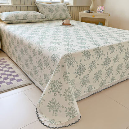Ownkoti Floral Leaf Cotton Bedspread with Lace Trim - image 1