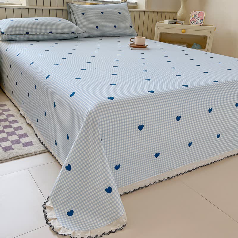 Ownkoti Heart Gingham Cotton Bedspread with Lace Trim - image 1