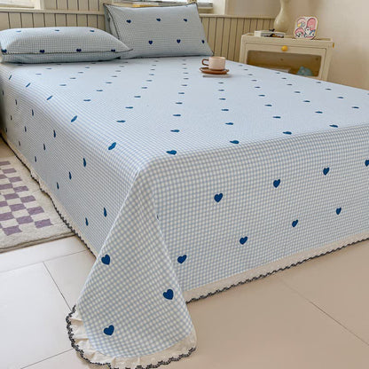 Ownkoti Heart Gingham Cotton Bedspread with Lace Trim - image 1