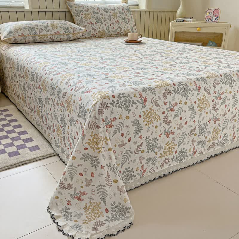 Ownkoti Botanical Leaf Cotton Bedspread with Scalloped Trim - image 1