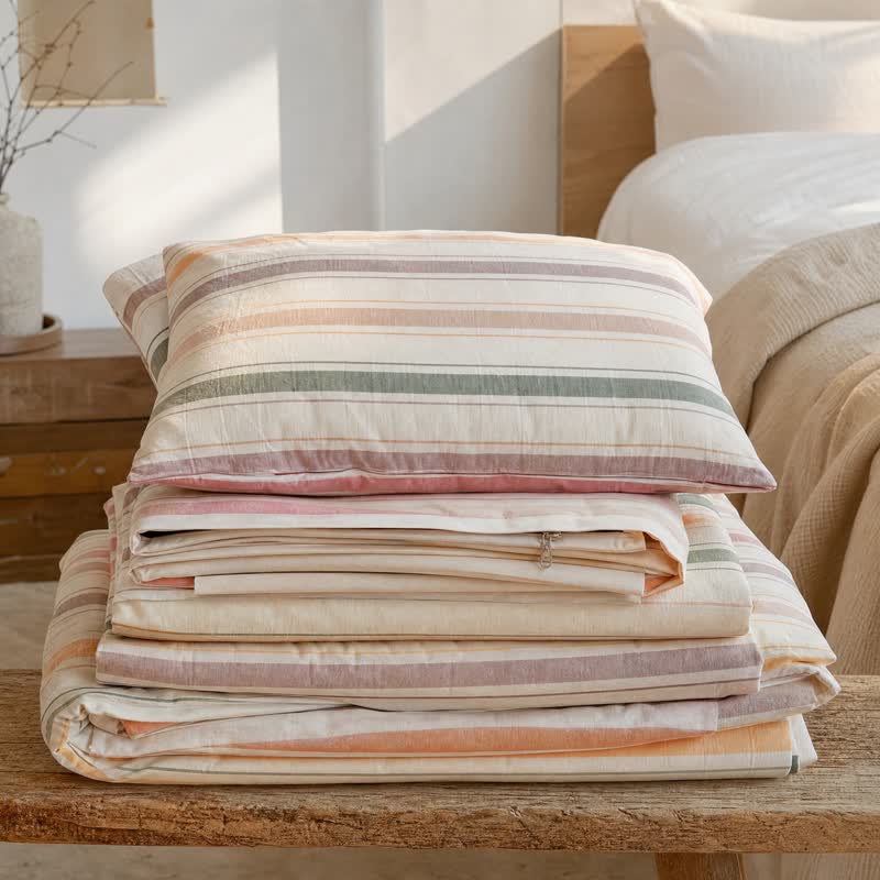 Ownkoti Nordic Soft Multicolor Stripe Cotton Bedding Set - image 5