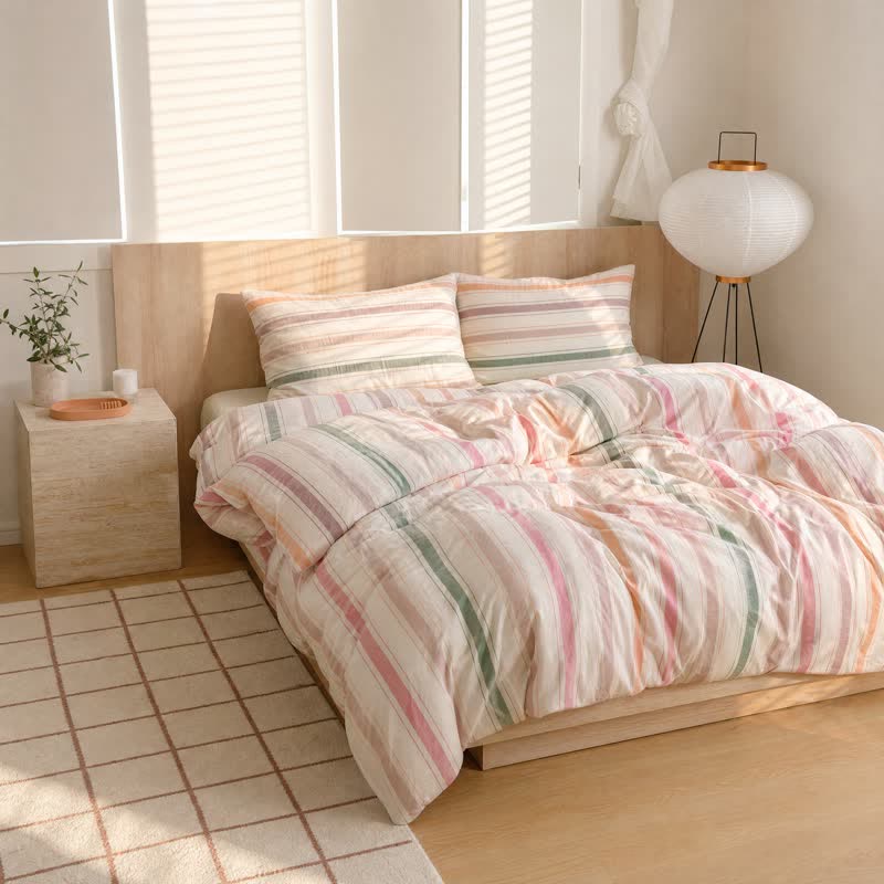 Ownkoti Nordic Soft Multicolor Stripe Cotton Bedding Set - Brown - King - Bedding Set - image 2