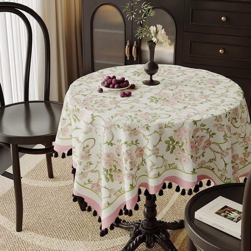 Ownkoti Pink Floral Vine Print Tassel Tablecloth - 55" x 87" - image 0