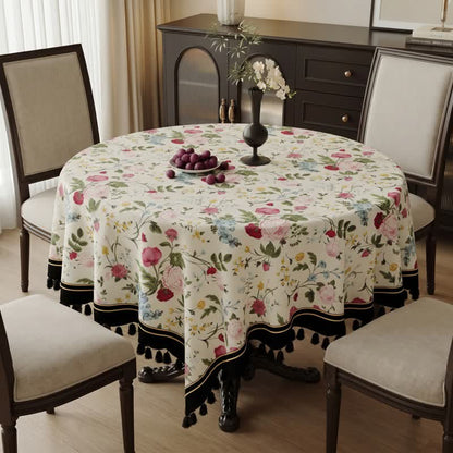 Ownkoti Multicolor Rose Print Tassel Trimmed Tablecloth - image 3