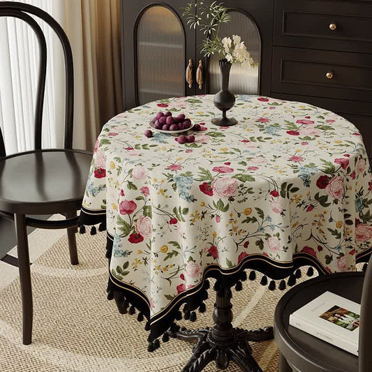 Ownkoti Multicolor Rose Print Tassel Trimmed Tablecloth - 55" x 87" - image 0