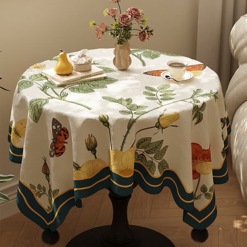 Ownkoti Botanical Butterfly Print Pom-Pom Tablecloth - Multicolor - 55" x 87" - image 0