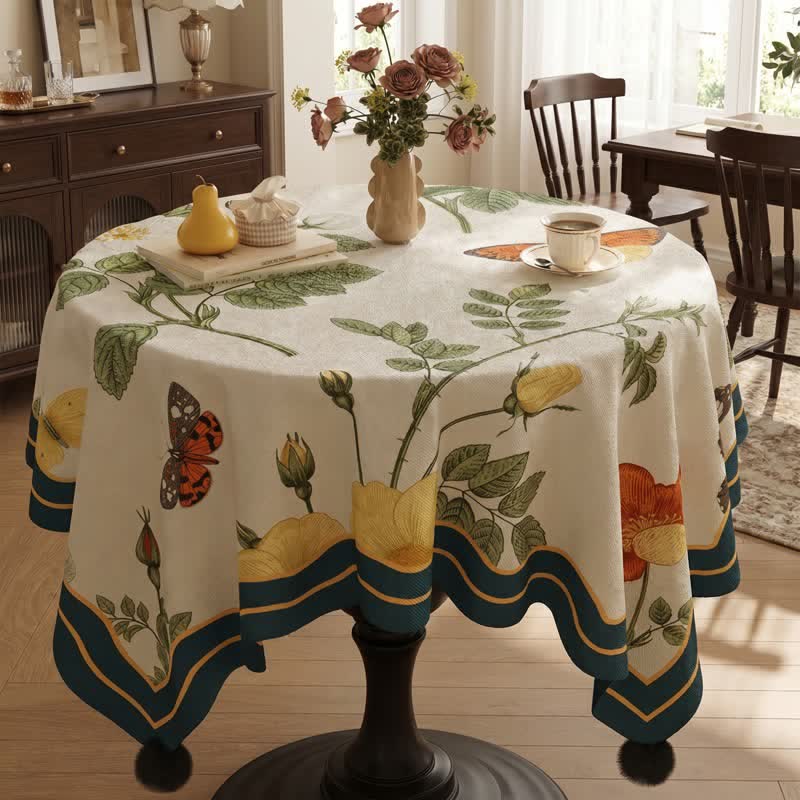 Ownkoti Botanical Butterfly Print Pom-Pom Tablecloth - image 3