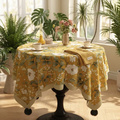Ownkoti Camellia Floral Pom-Pom Trimmed Tablecloth - image 2