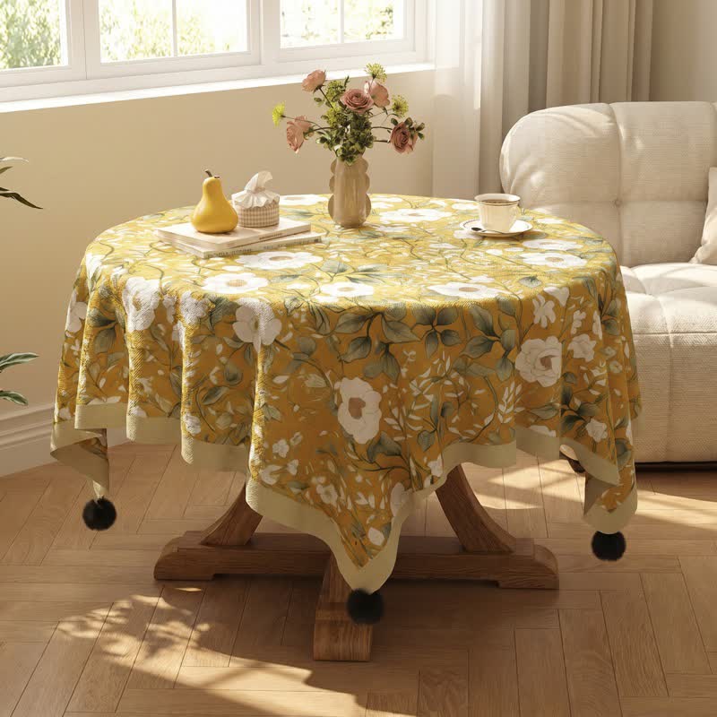 Ownkoti Camellia Floral Pom-Pom Trimmed Tablecloth - image 3