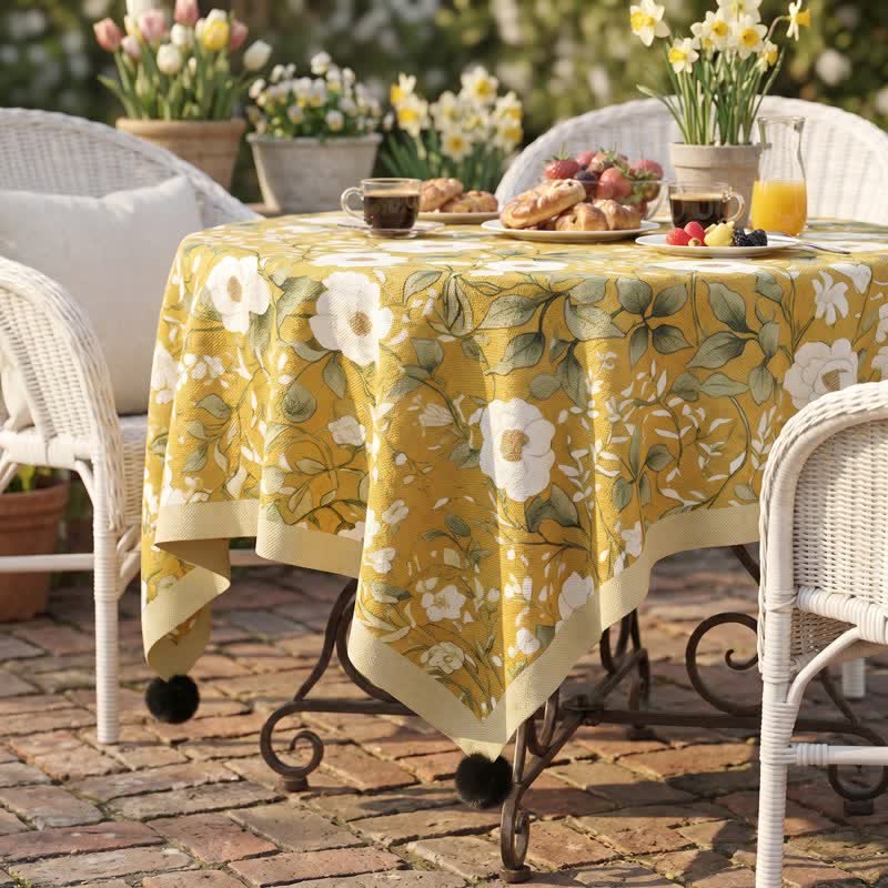 Ownkoti Camellia Floral Pom-Pom Trimmed Tablecloth - image 1